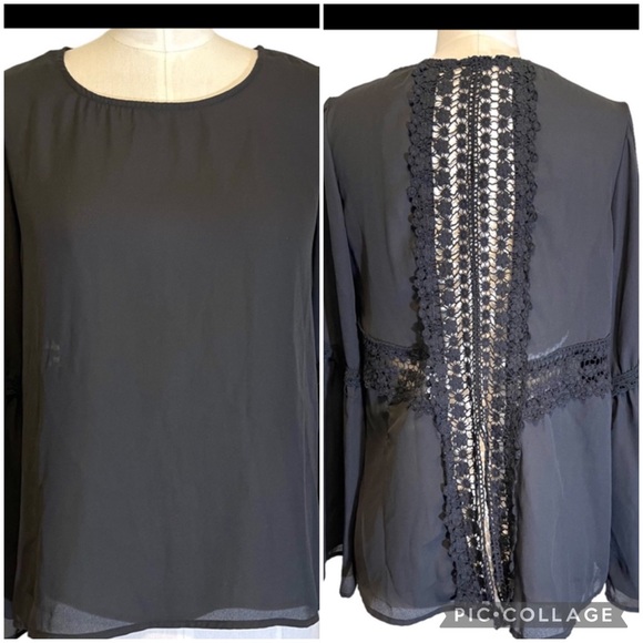 ❤️ entro Chiffon Flare Sleeve Top With Lace Back - Picture 4 of 9